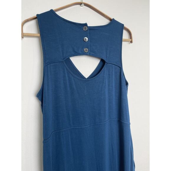 J Jill Dress Womens SP Blue Maxi Tank Keyhole Button Back Sun Dress Stretch - Picture 11 of 11